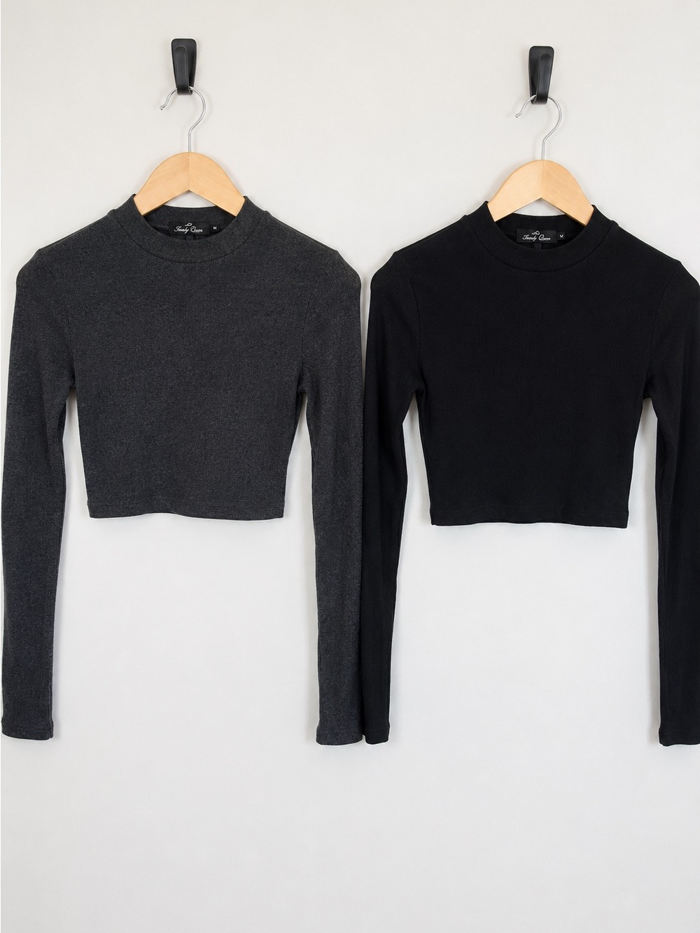 Black & Charcoal Ribbed Long Sleeve Crop Top Bundle Medium